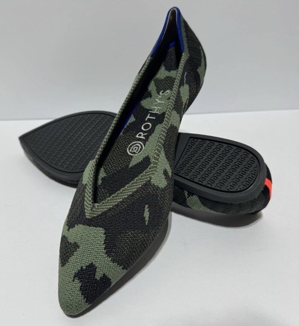 Rothys Womens The Point Flat Olive Camo Size W7
